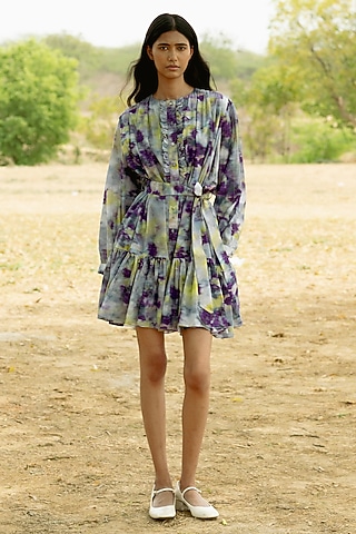 Purple Modal Digital Printed Mini Dress by RAASA