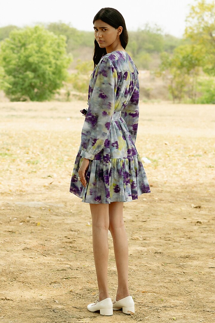 Purple Modal Digital Printed Mini Summer Dress by RAASA at Pernia's Pop Up Shop
