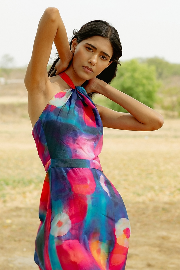 Multi-Colored Cotton Muslin Digital Printed Halter Summer Dress by RAASA at Pernia's Pop Up Shop