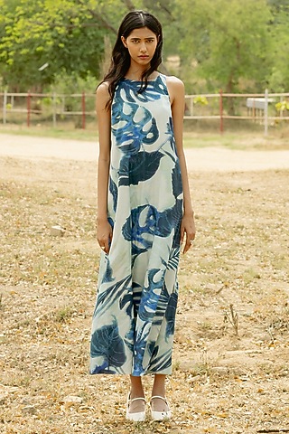 Blue & Shell Modal Digital Printed Wrap Maxi Dress by RAASA