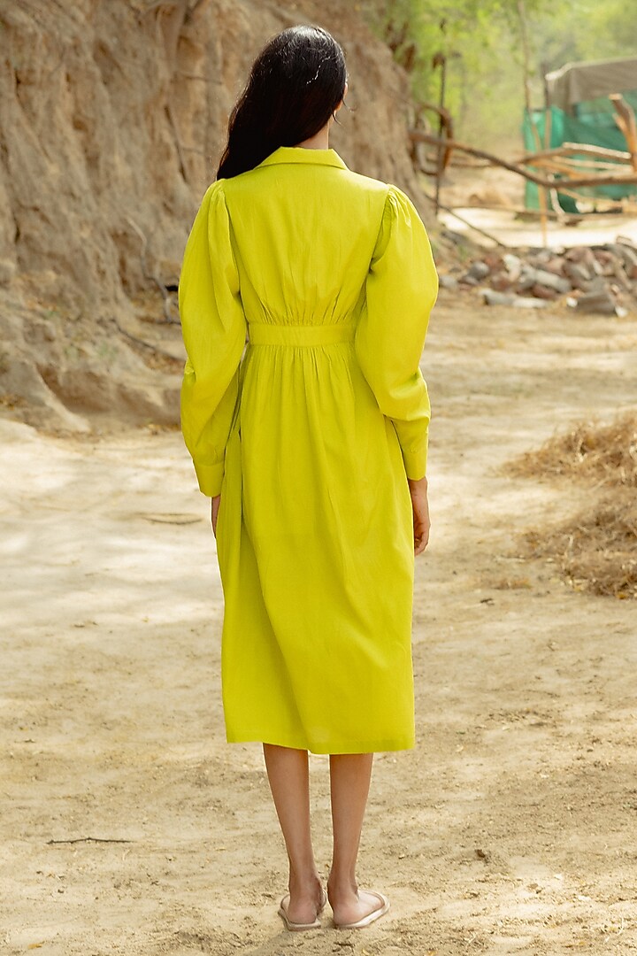 Cyber Lime Cotton Muslin Midi Summer Dress by RAASA at Pernia's Pop Up Shop