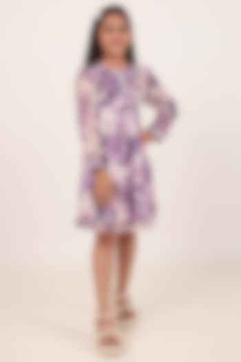 Purple Chiffon Printed Knee-Length Dress For Girls by Rasasvada Kids at Pernia's Pop Up Shop
