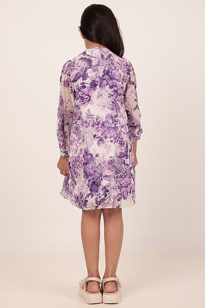 Purple Chiffon Printed Knee-Length Dress For Girls by Rasasvada Kids at Pernia's Pop Up Shop