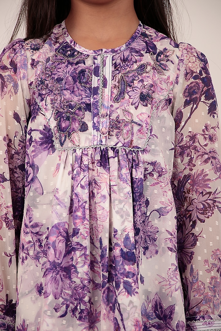 Purple Chiffon Printed Knee-Length Dress For Girls by Rasasvada Kids at Pernia's Pop Up Shop