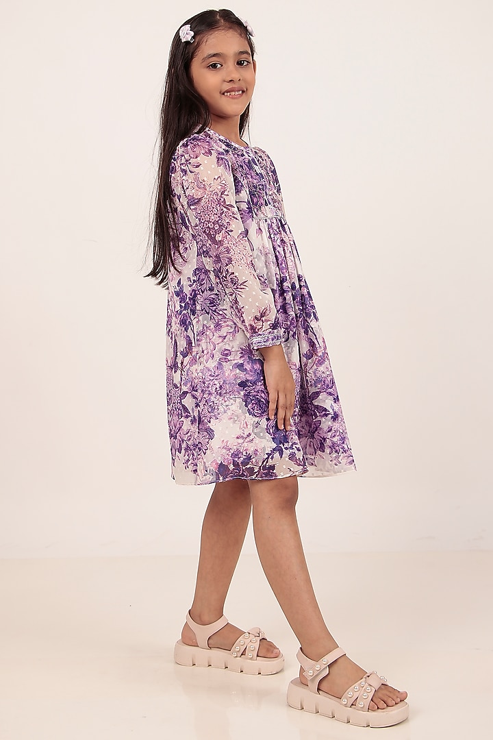 Purple Chiffon Printed Knee-Length Dress For Girls by Rasasvada Kids at Pernia's Pop Up Shop