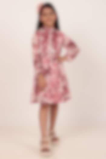 Maroon Chiffon Printed Knee-Length Dress For Girls by Rasasvada Kids at Pernia's Pop Up Shop