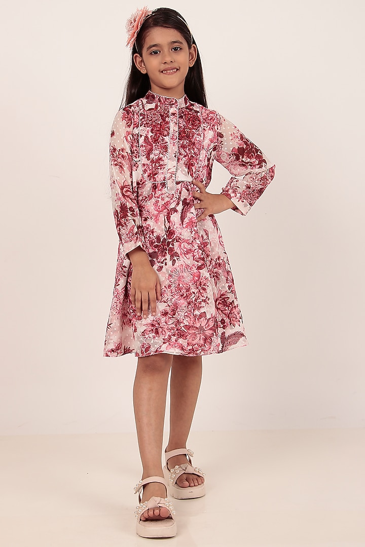 Maroon Chiffon Printed Knee-Length Dress For Girls by Rasasvada Kids at Pernia's Pop Up Shop