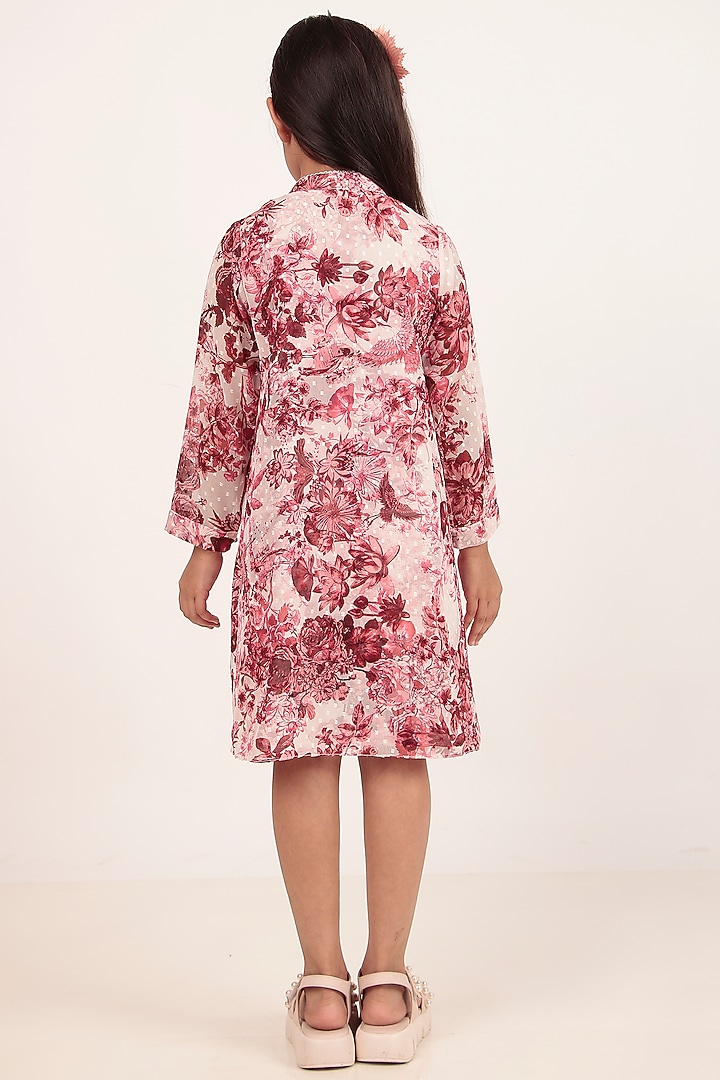 Maroon Chiffon Printed Knee-Length Dress For Girls by Rasasvada Kids at Pernia's Pop Up Shop