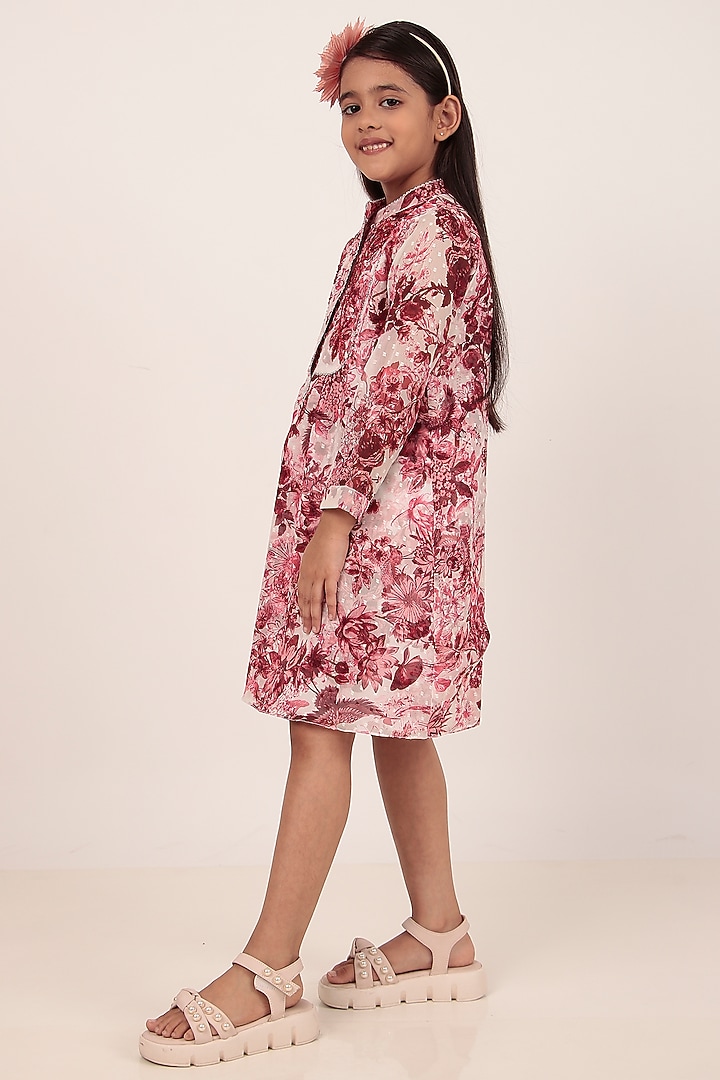 Maroon Chiffon Printed Knee-Length Dress For Girls by Rasasvada Kids at Pernia's Pop Up Shop