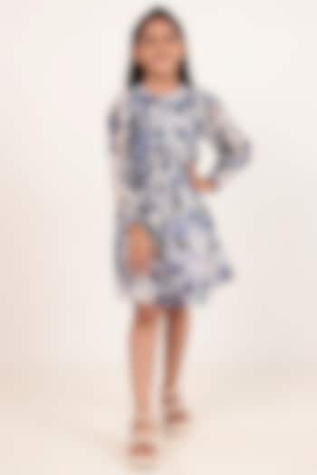 Blue Chiffon Printed Knee-Length Dress For Girls by Rasasvada Kids at Pernia's Pop Up Shop