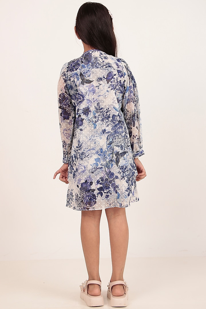 Blue Chiffon Printed Knee-Length Dress For Girls by Rasasvada Kids at Pernia's Pop Up Shop