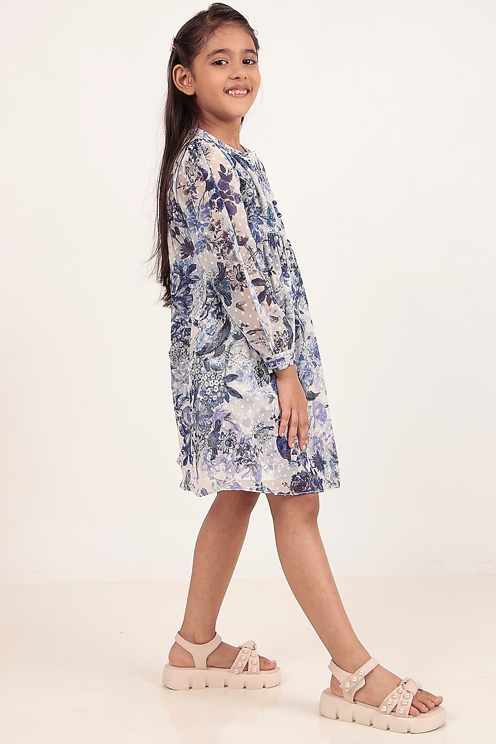 Blue Chiffon Printed Knee-Length Dress For Girls by Rasasvada Kids at Pernia's Pop Up Shop