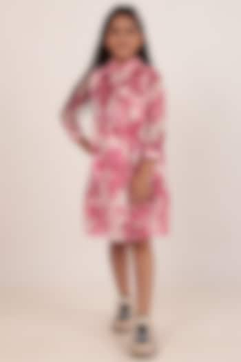 Pink Chiffon Printed Knee-Length Dress For Girls by Rasasvada Kids at Pernia's Pop Up Shop