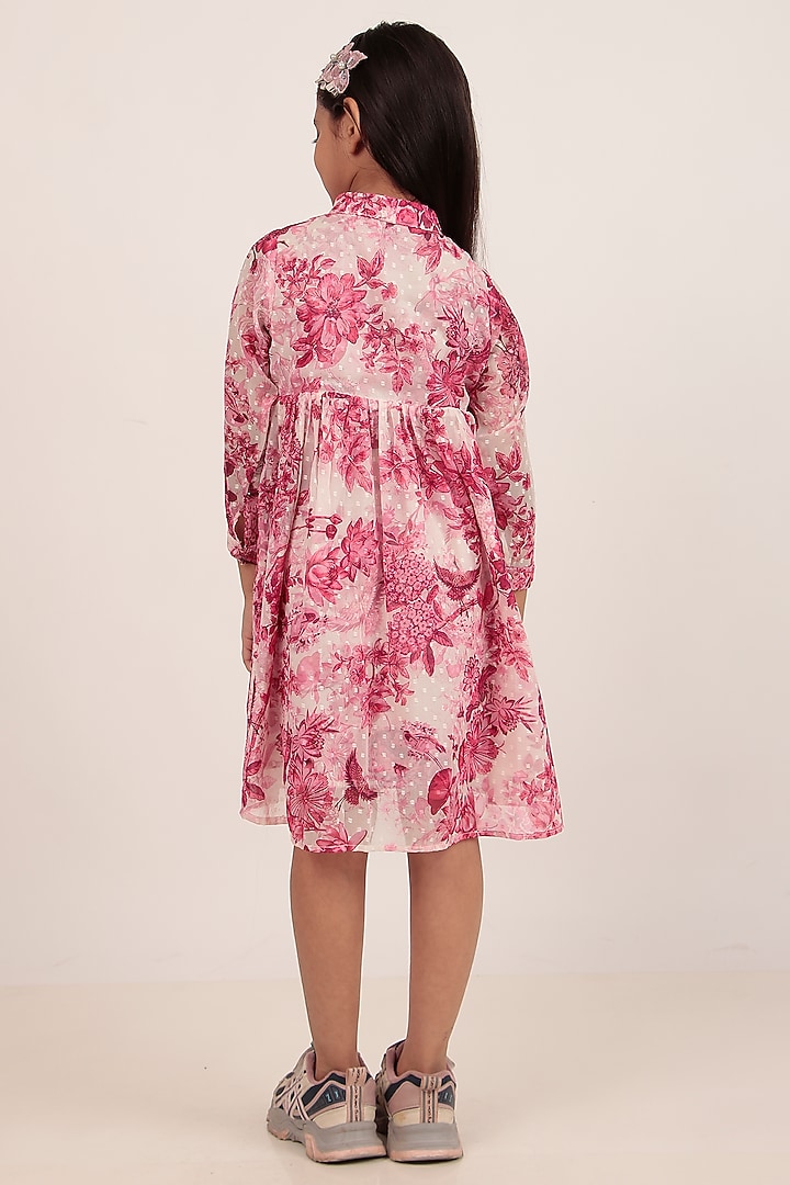 Pink Chiffon Printed Knee-Length Dress For Girls by Rasasvada Kids at Pernia's Pop Up Shop