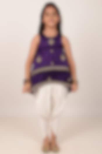 Purple Dupion Silk Hand-Embellished Kurta Set For Girls by Rasasvada Kids at Pernia's Pop Up Shop