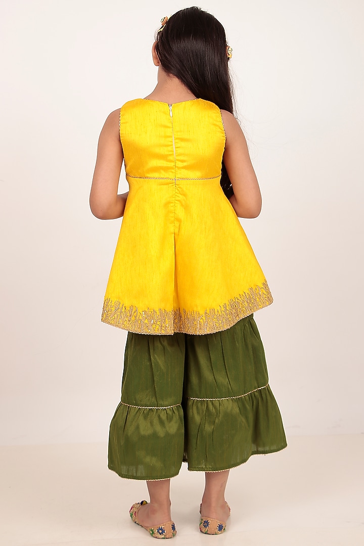 Yellow Dupion Silk Hand-Embellished Kurta Set For Girls by Rasasvada Kids at Pernia's Pop Up Shop