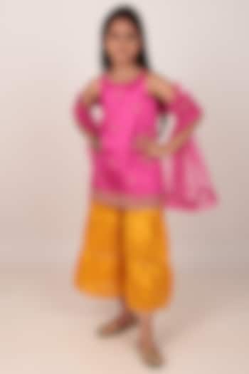 Pink Dupion Silk Hand-Embellished Kurta Set For Girls by Rasasvada Kids at Pernia's Pop Up Shop