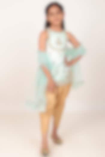 Sky Blue Dupion Silk Hand-Embellished Kurta Set For Girls by Rasasvada Kids at Pernia's Pop Up Shop