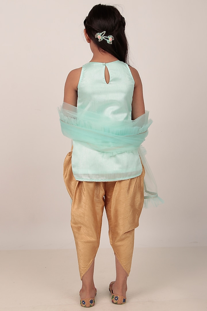 Sky Blue Dupion Silk Hand-Embellished Kurta Set For Girls by Rasasvada Kids at Pernia's Pop Up Shop