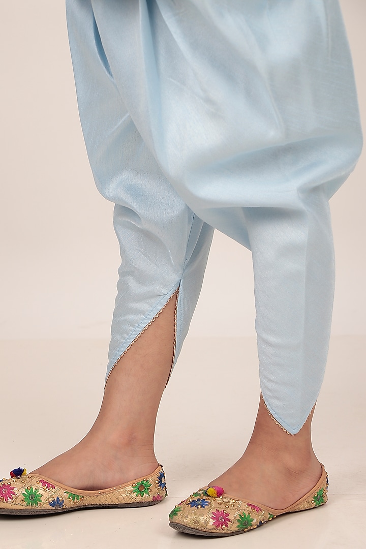 Blue Dupion Silk Hand-Embellished Kurta Set For Girls by Rasasvada Kids at Pernia's Pop Up Shop