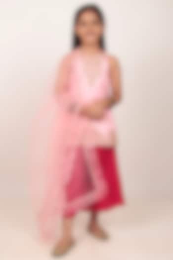 Pink Dupion Silk Hand-Embellished Kurta Set For Girls by Rasasvada Kids at Pernia's Pop Up Shop
