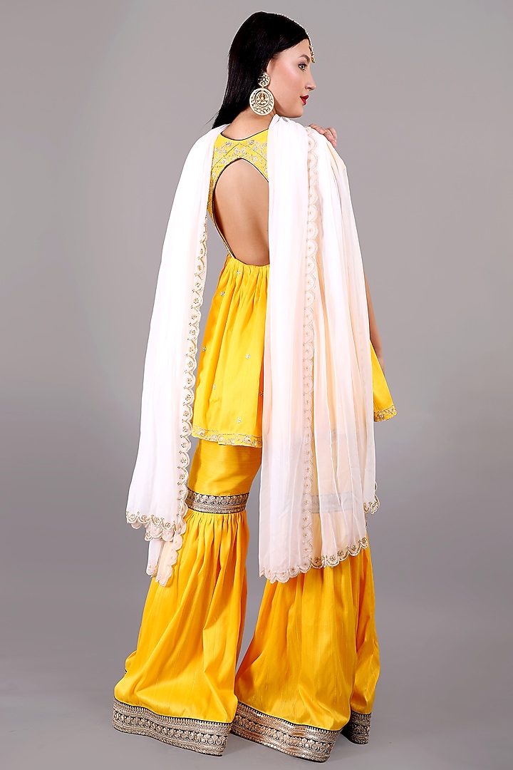 Royal Yellow Khadi Silk Wedding Sharara Set by Rashika Sharma at Pernia's Pop Up Shop
