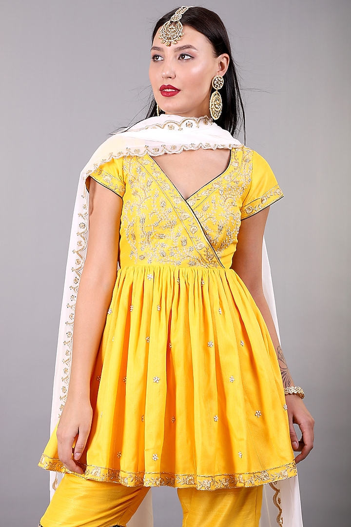 Royal Yellow Khadi Silk Wedding Sharara Set by Rashika Sharma at Pernia's Pop Up Shop