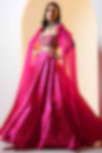 Hot Pink Silk Lehenga Set by Rashika Sharma