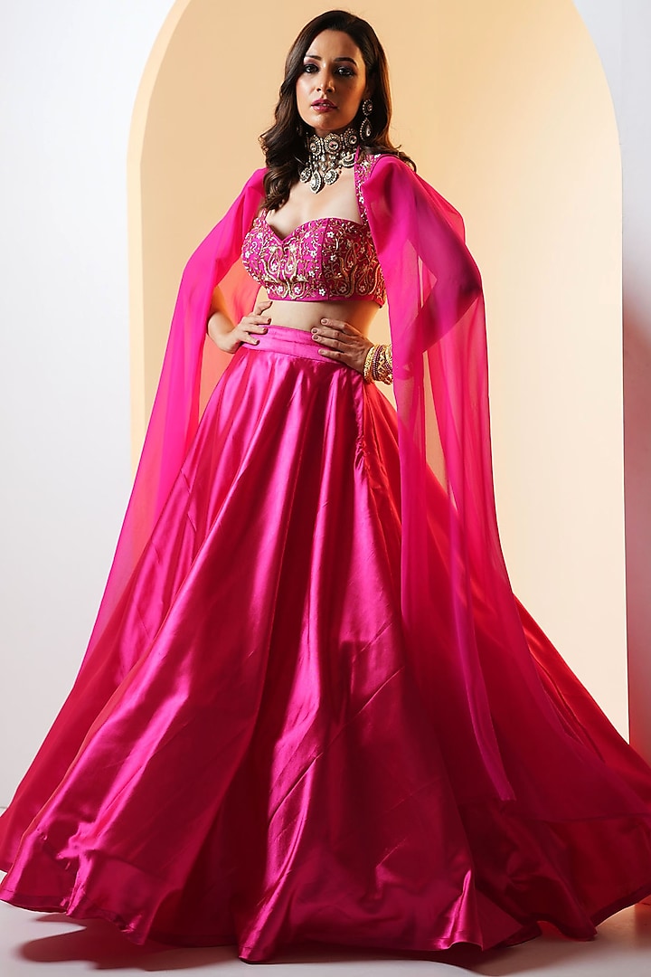 Hot Pink Silk Wedding Lehenga Set by Rashika Sharma at Pernia's Pop Up Shop