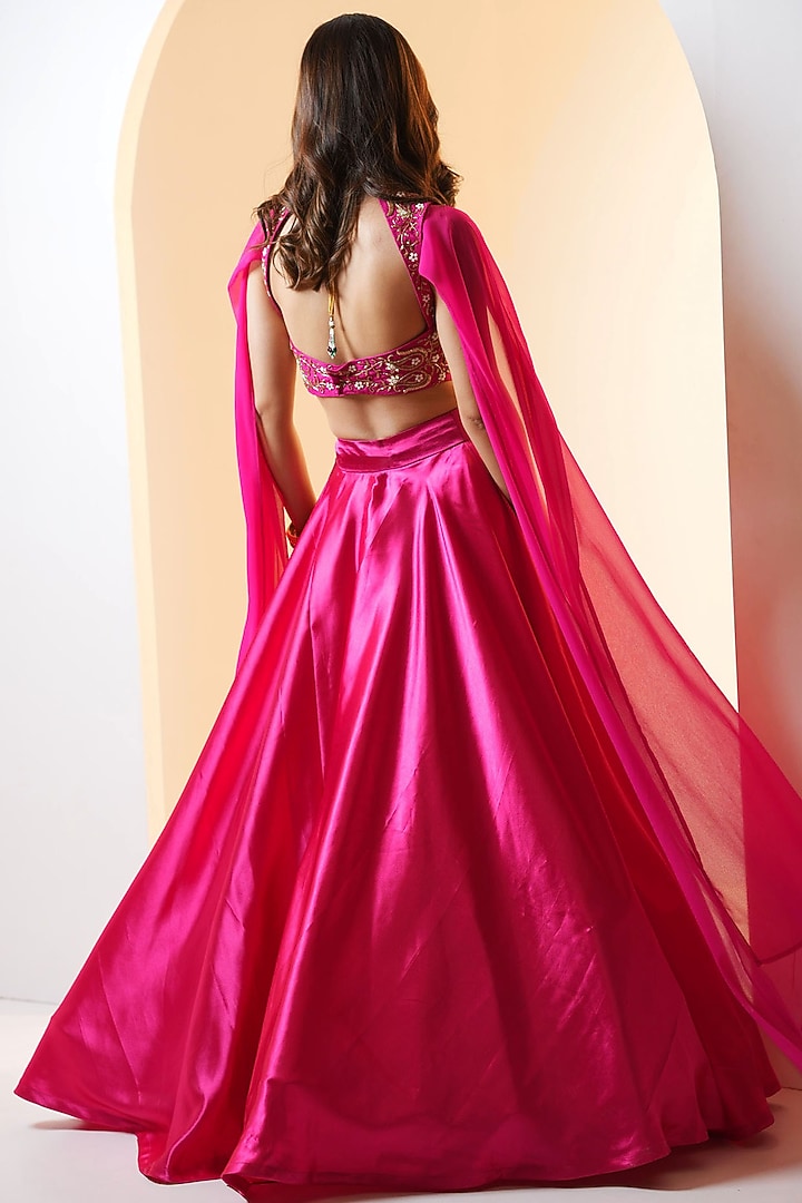 Hot Pink Silk Wedding Lehenga Set by Rashika Sharma at Pernia's Pop Up Shop