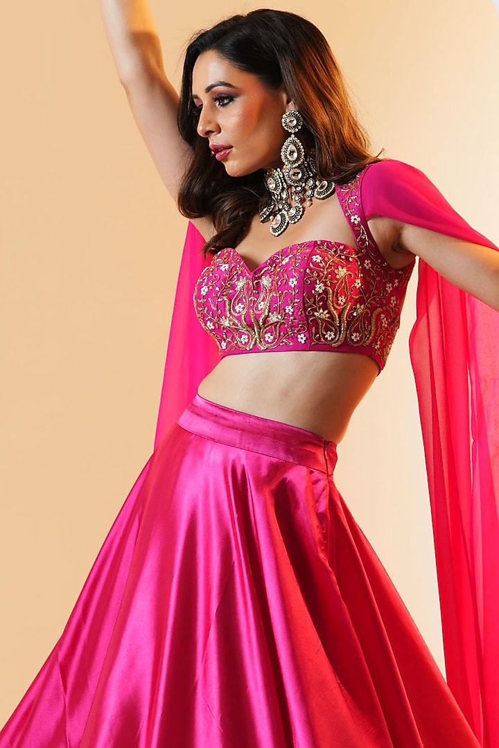 Hot Pink Silk Wedding Lehenga Set by Rashika Sharma at Pernia's Pop Up Shop