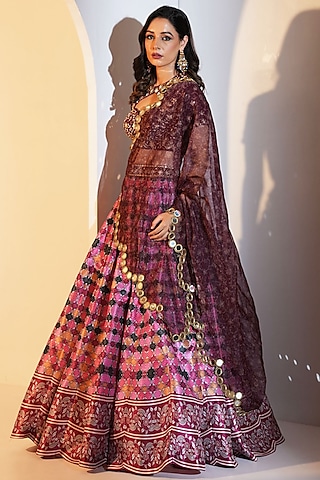 Multi-Colored Silk Printed Lehenga Set by Rashika Sharma