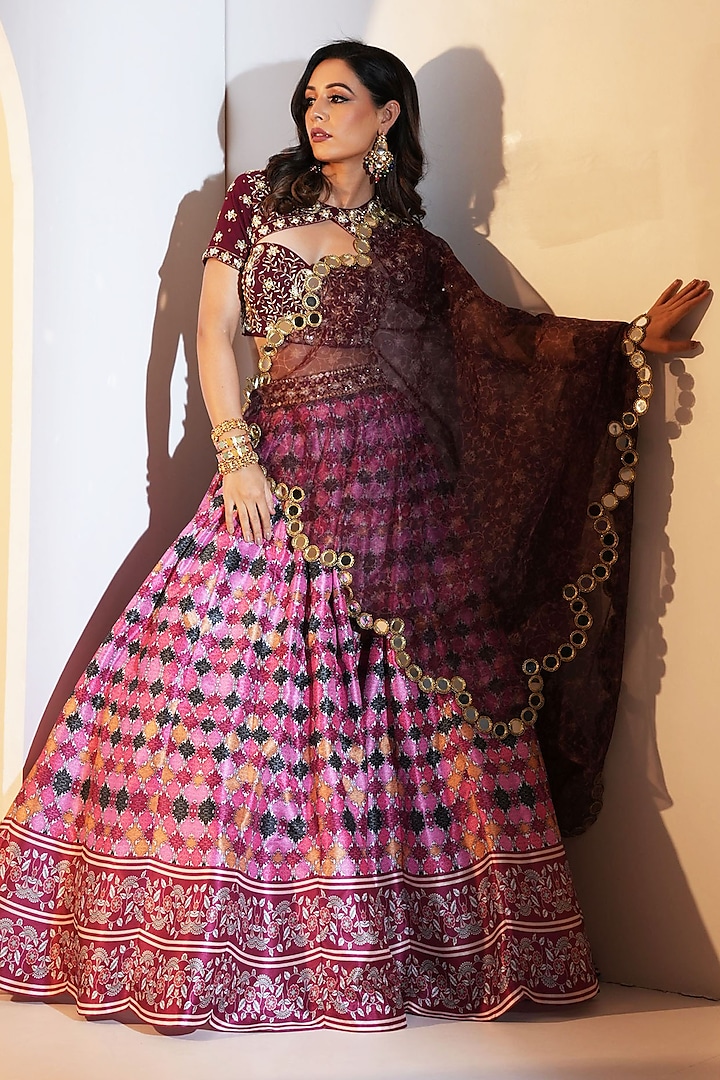 Multi-Colored Silk Printed Wedding Lehenga Set by Rashika Sharma at Pernia's Pop Up Shop