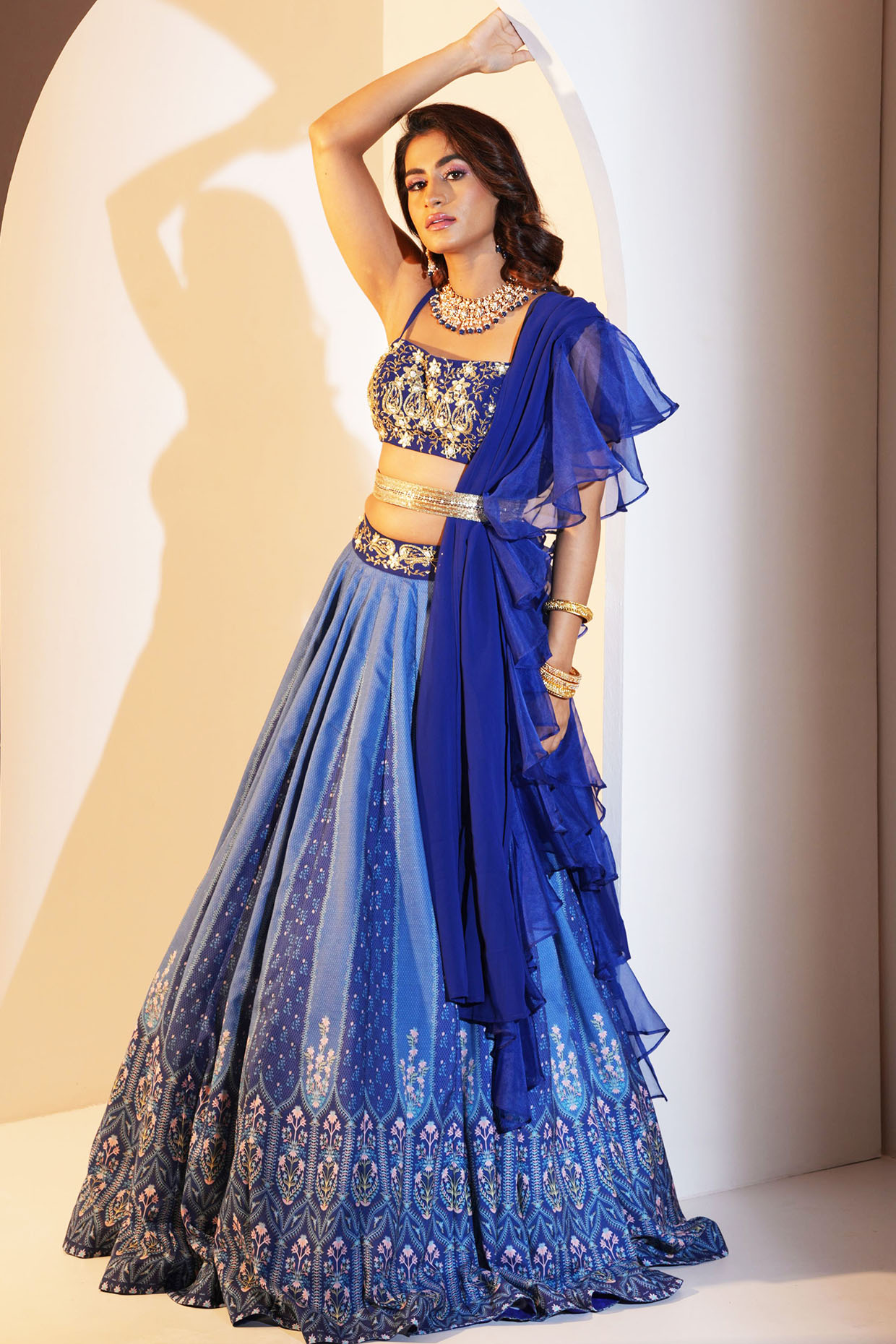 Buy Peach And Navy Blue Silk Zari Embroidered Designer Wedding Lehenga  Choli | Wedding Lehenga Choli