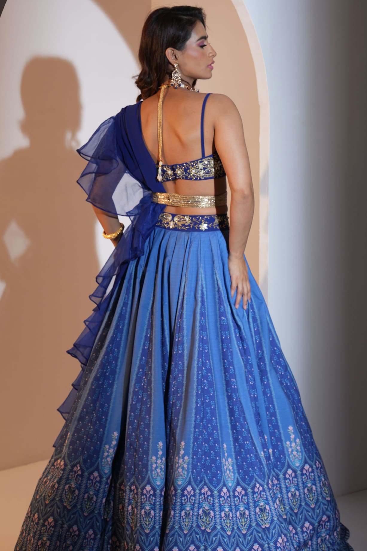 Rashika Sharma's Dark Blue Chiffon Printed Jahaan Lehenga set - Rent main image 0
