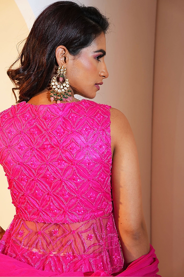 Hot Pink Georgette Wedding Sharara Set by Rashika Sharma at Pernia's Pop Up Shop