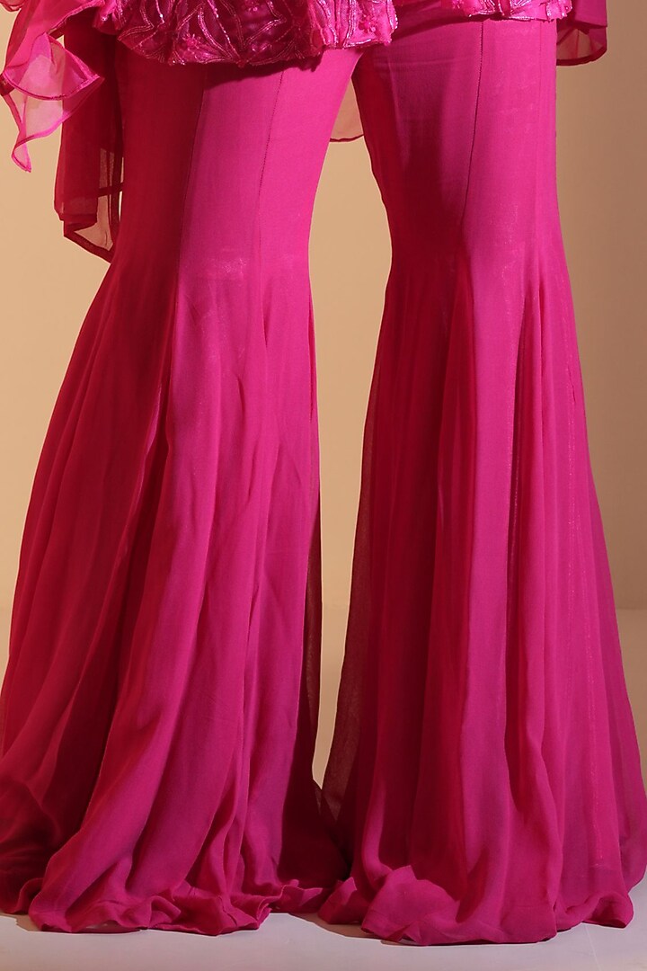 Pink Semi Georgette Draped Sharara Set main image 1