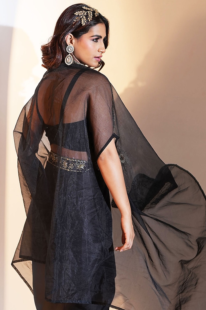 Black & Gold Satin Draped Skirt Set by Rashika Sharma at Pernia's Pop Up Shop