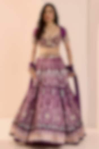 Purple Velvet Thread & Mirror Hand Embroidered Wedding Lehenga Set by Rashika Sharma at Pernia's Pop Up Shop