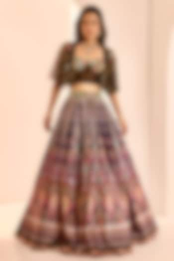 Multi-Colored Velvet Zari Hand Embroidered Wedding Lehenga Set by Rashika Sharma at Pernia's Pop Up Shop