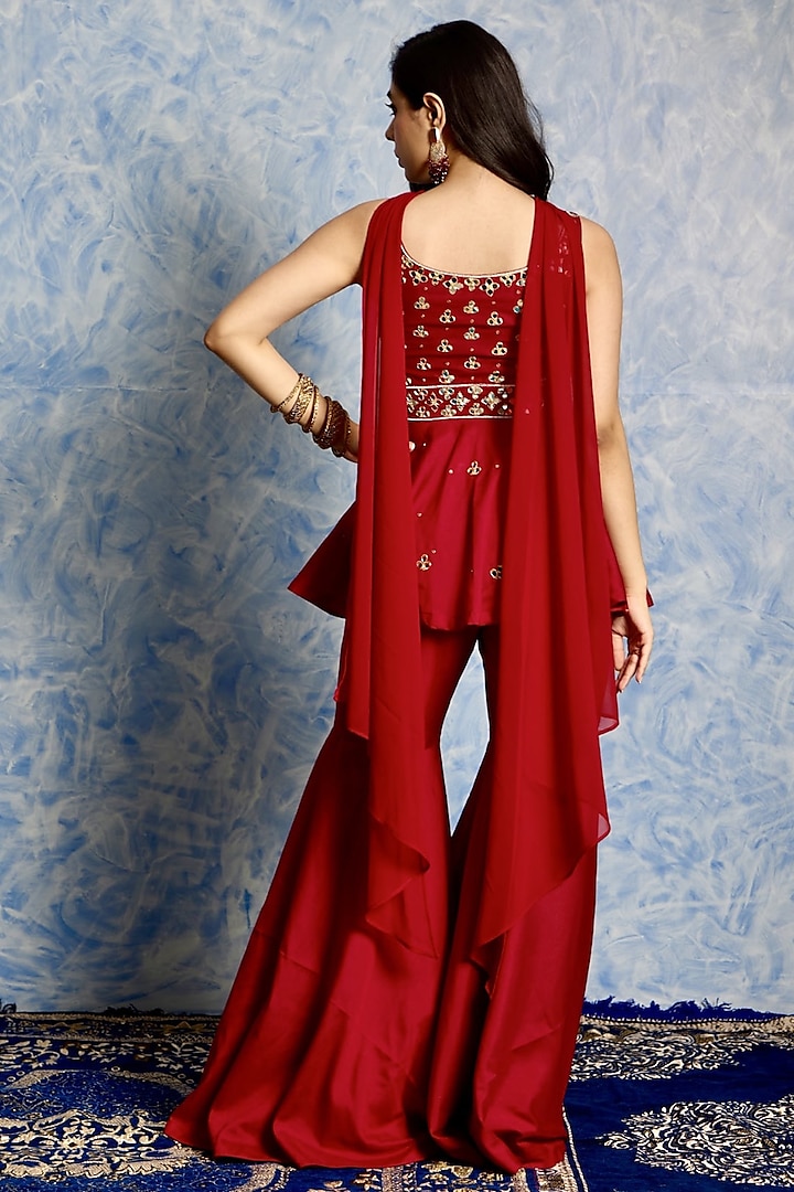 Maroon Silk Wedding Sharara Set by Rashika Sharma at Pernia's Pop Up Shop