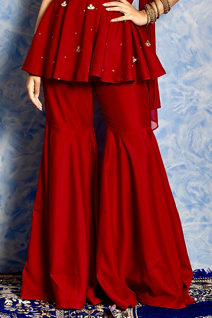Maroon Silk Wedding Sharara Set by Rashika Sharma at Pernia's Pop Up Shop