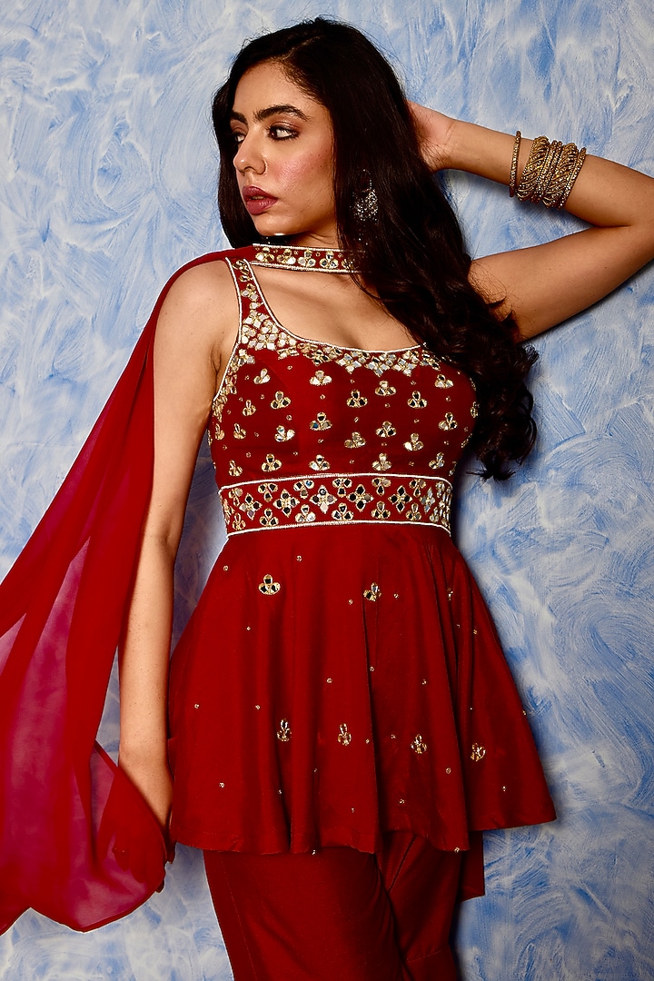 Maroon Silk Wedding Sharara Set by Rashika Sharma at Pernia's Pop Up Shop