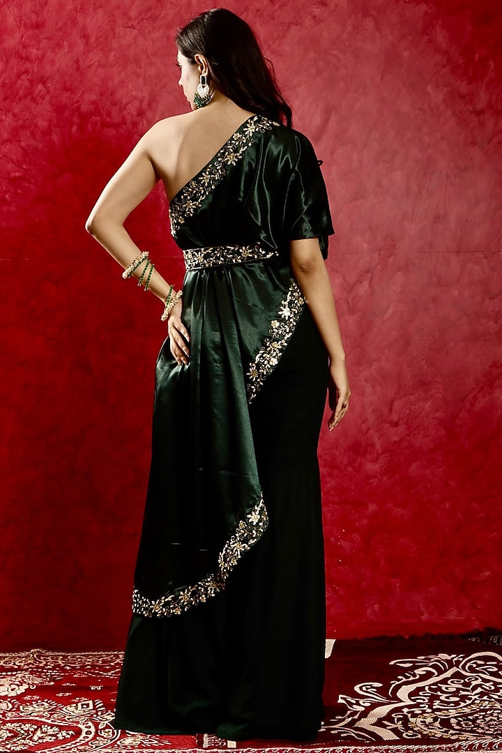 Green Satin Resham & Mirror Hand Embroidered Cape Set by Rashika Sharma at Pernia's Pop Up Shop