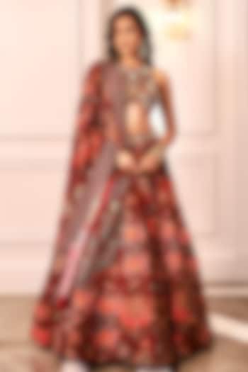 Maroon Georgette Floral Wedding Lehenga Set by Rashika Sharma at Pernia's Pop Up Shop