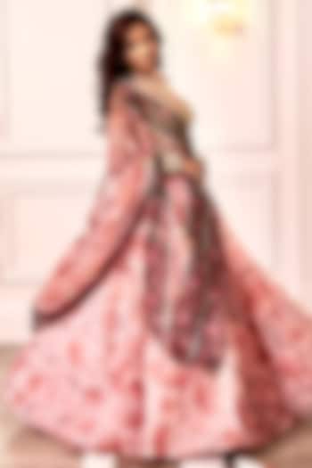 Peach Organza Floral Printed Wedding Lehenga Set by Rashika Sharma at Pernia's Pop Up Shop