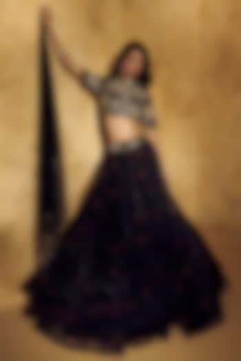Black Organza Printed Wedding Lehenga Set by Rashika Sharma at Pernia's Pop Up Shop