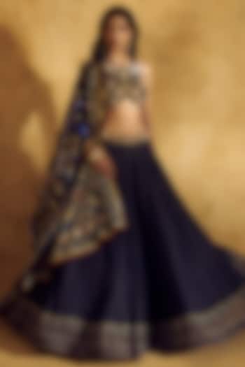 Blue Georgette Printed Wedding Lehenga Set by Rashika Sharma at Pernia's Pop Up Shop