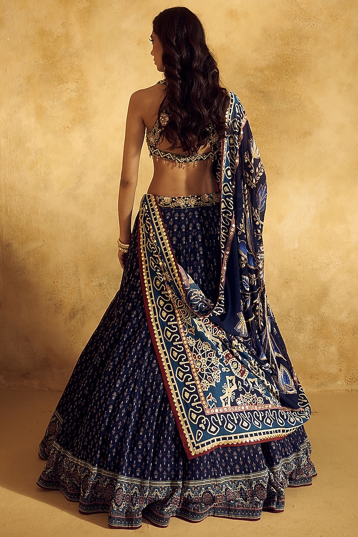 Blue Georgette Printed Wedding Lehenga Set by Rashika Sharma at Pernia's Pop Up Shop