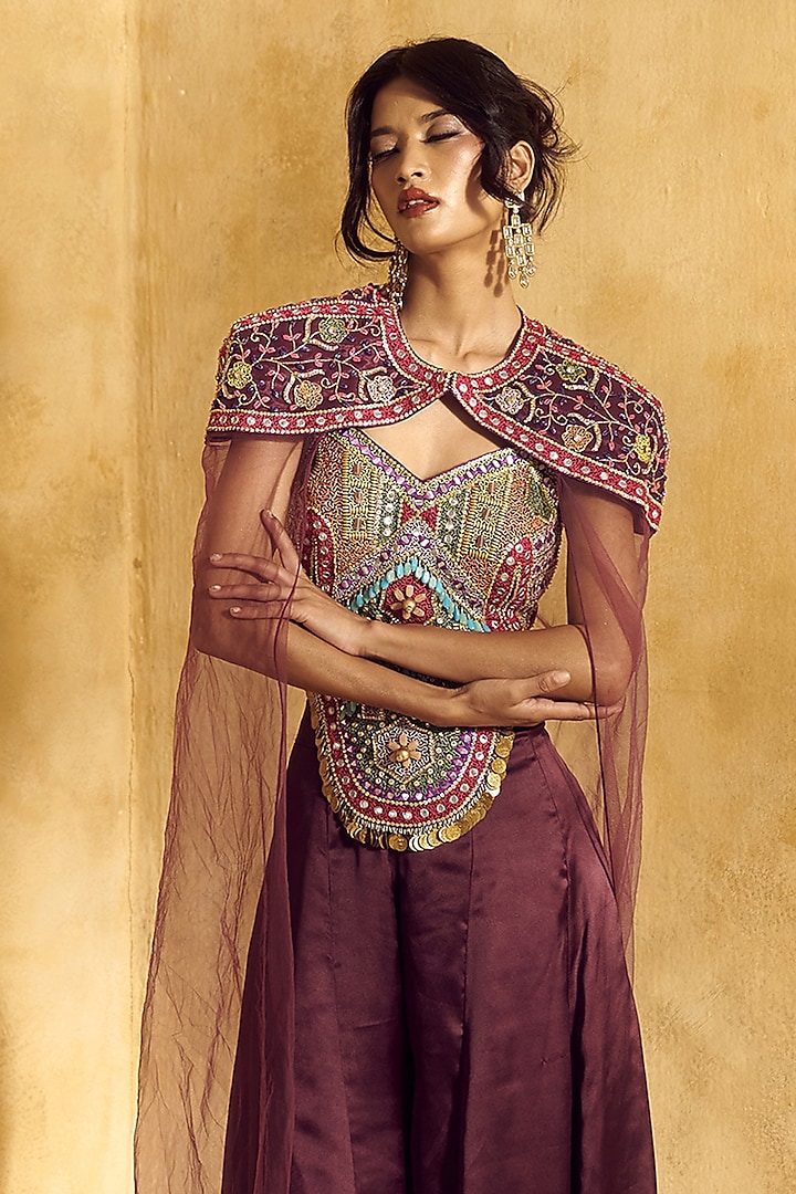 Purple Satin Flared Pant Set by Rashika Sharma at Pernia's Pop Up Shop